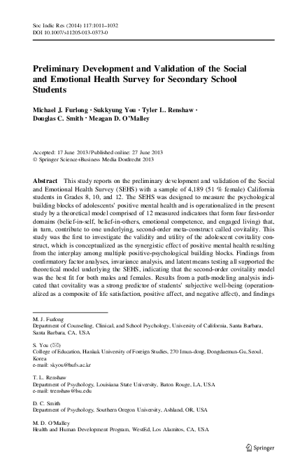(PDF) Preliminary Development and Validation of the Social and ...