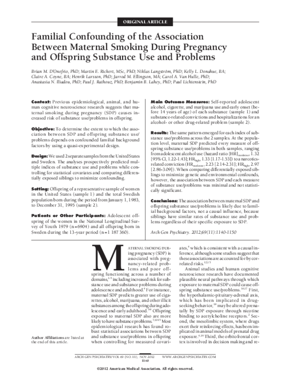 (PDF) Familial Confounding of the Association Between Maternal Smoking ...