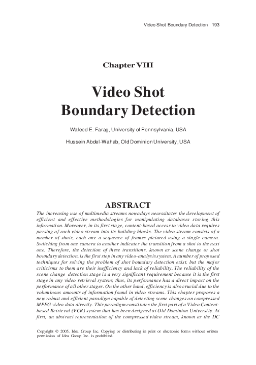(PDF) Video Shot Boundary Detection