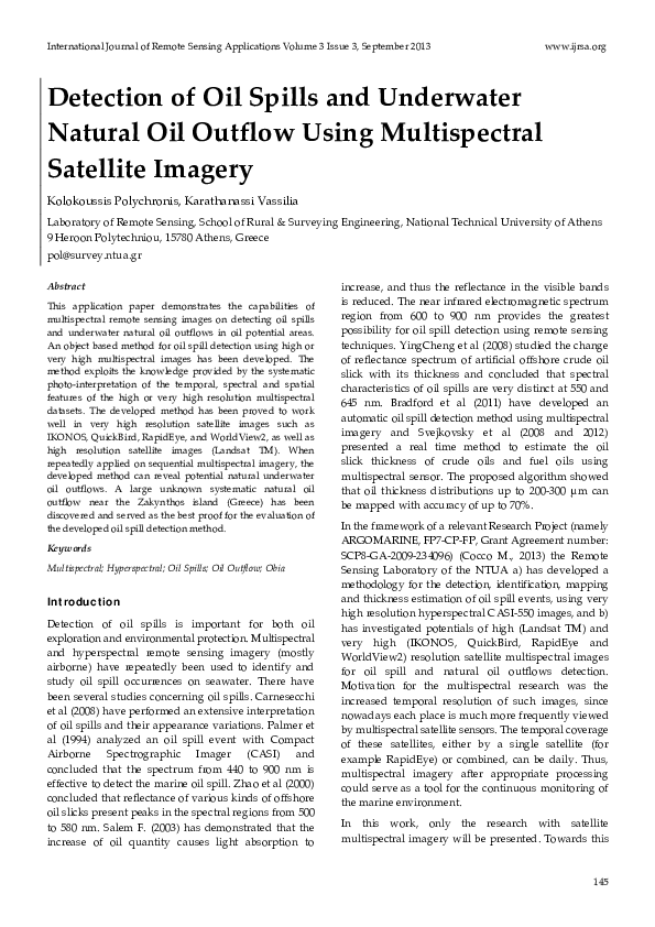 (PDF) Detection of Oil Spills and Underwater Natural Oil Outflow Using ...