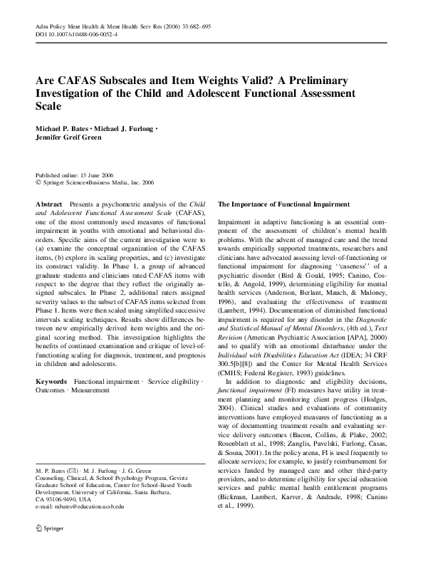 (PDF) Are CAFAS Subscales and Item Weights Valid? A Preliminary ...