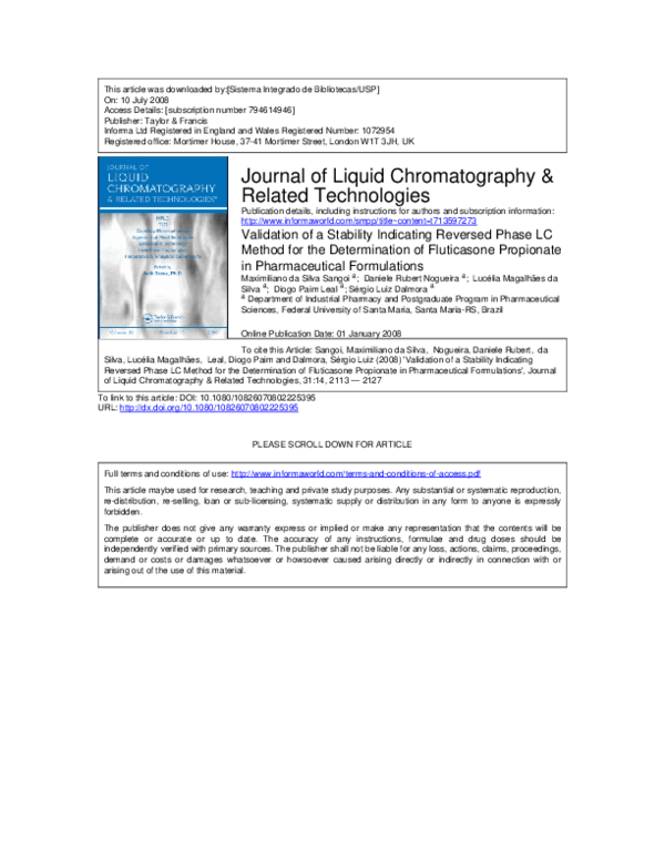(PDF) Validation of a Stability Indicating Reversed Phase LC Method for ...