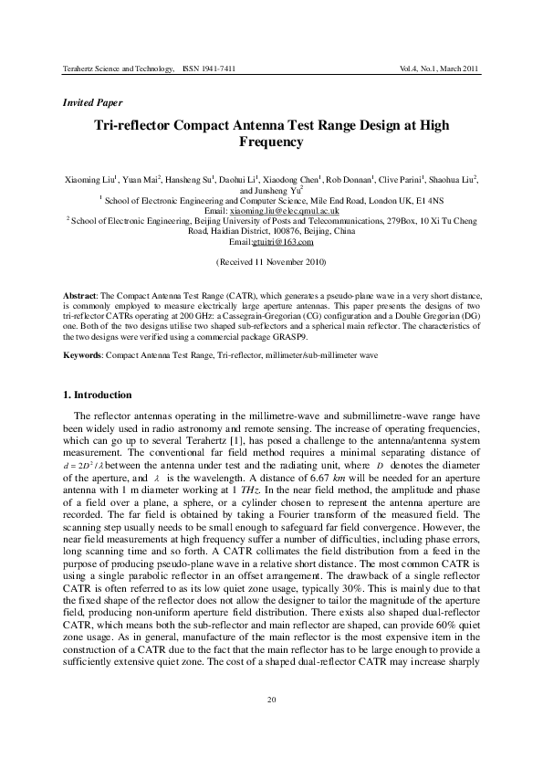 (PDF) Trireflector Compact Antenna Test Range Design at High Frequency