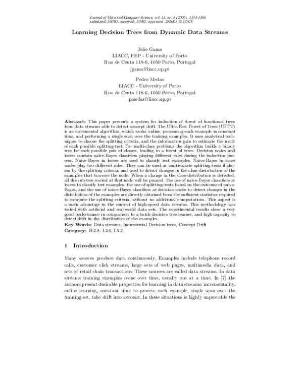 (PDF) Learning decision trees from dynamic data streams