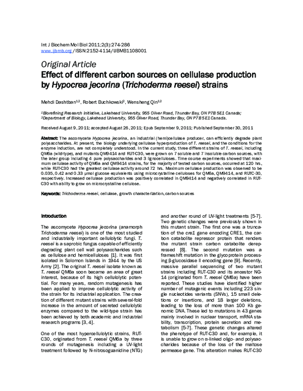 (PDF) Effect of different carbon sources on cellulase production by ...