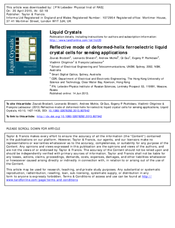 (PDF) Reflective mode of deformed-helix ferroelectric liquid crystal ...