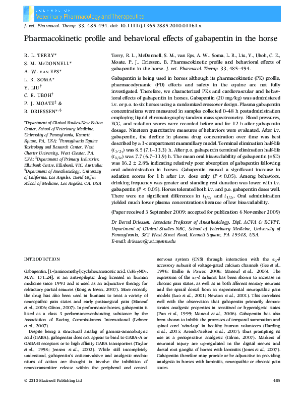 (PDF) profile and behavioral effects of gabapentin in