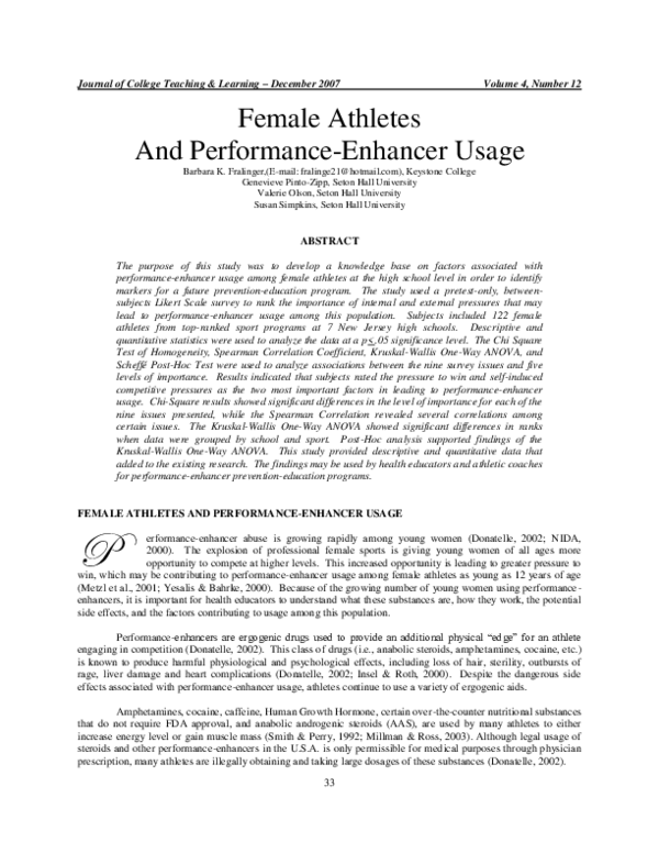 (PDF) Female Athletes And PerformanceEnhancer Usage Genevieve Zipp Academia.edu