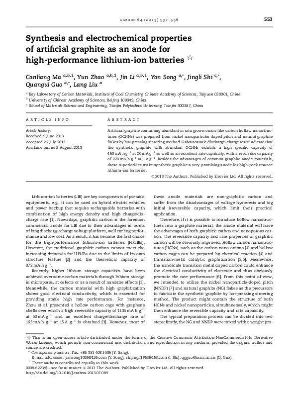 (PDF) Synthesis and electrochemical properties of artificial graphite ...