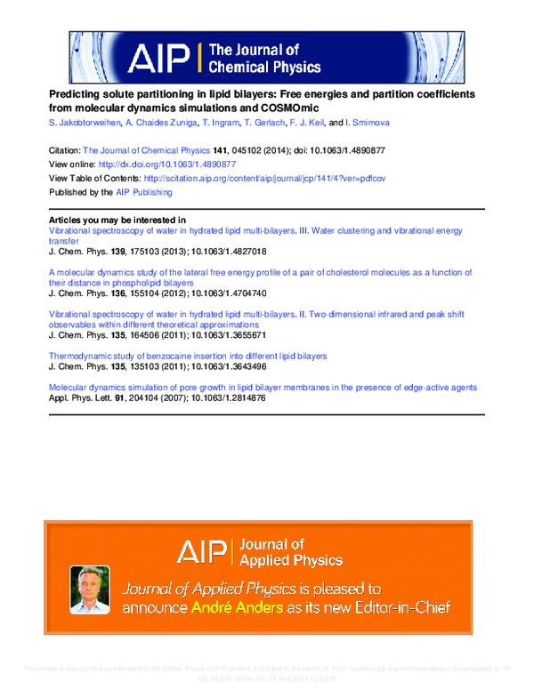 (PDF) Predicting solute partitioning in lipid bilayers: Free energies ...