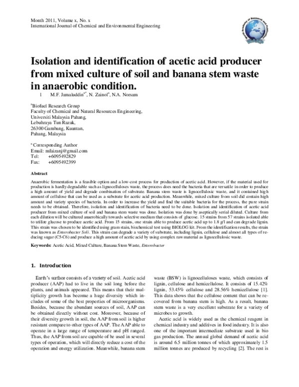 (PDF) Isolation and identification of acetic acid producer from mixed ...