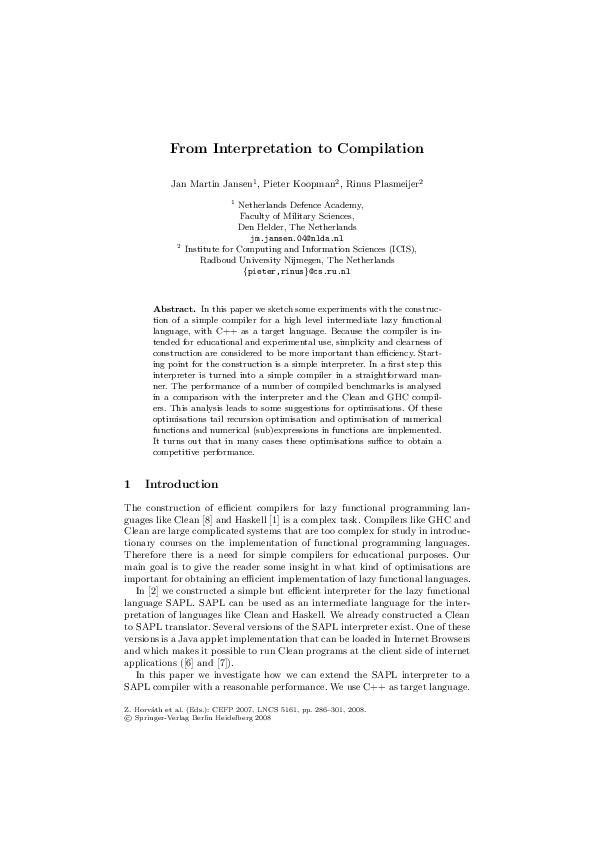 (PDF) From Interpretation to Compilation