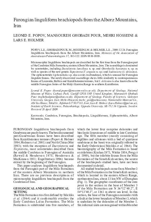 (PDF) Furongian linguliform brachiopods from the Alborz Mountains, Iran