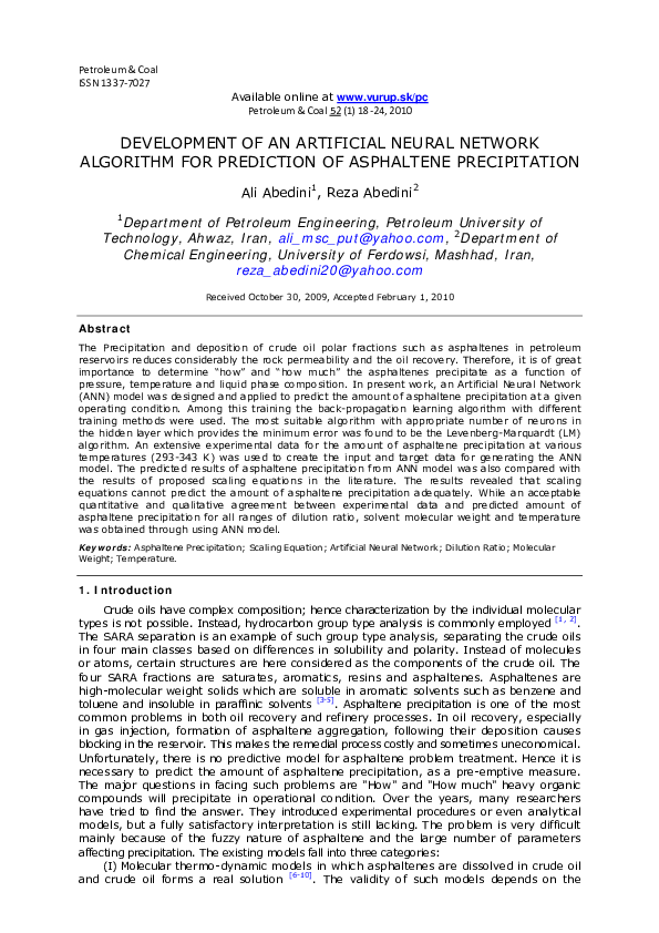 (PDF) Development of an Artificial Neural Network Algorithm for ...