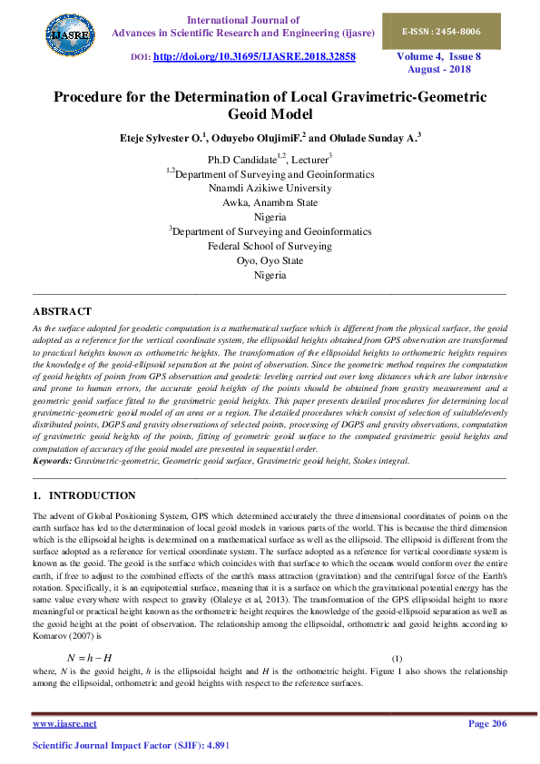 (PDF) Procedure for the determination of Local Gravimetric-Geometric ...