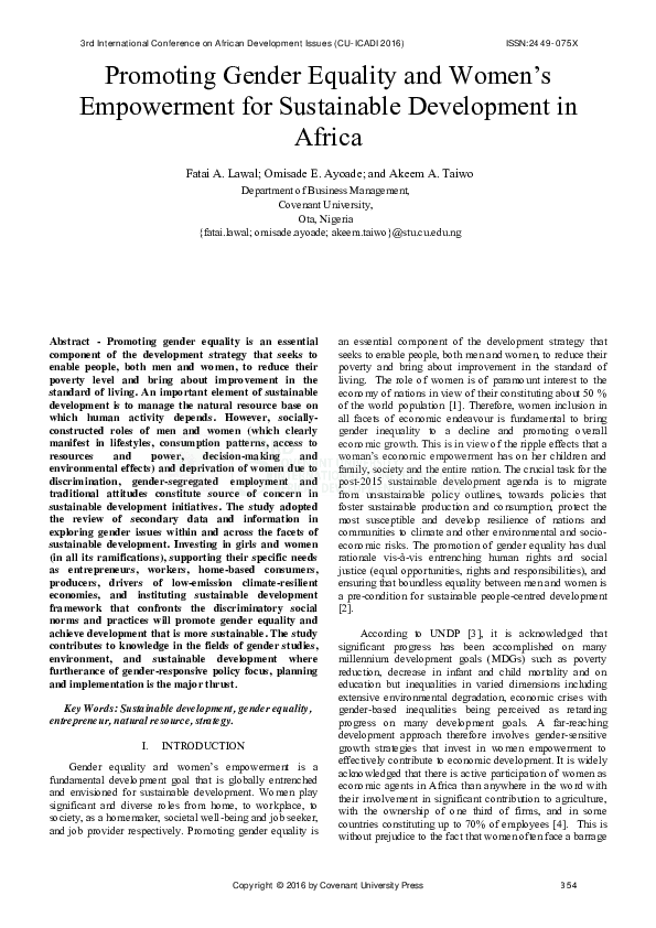 (PDF) Promoting Gender Equality and Women’sEmpowerment for Sustainable ...