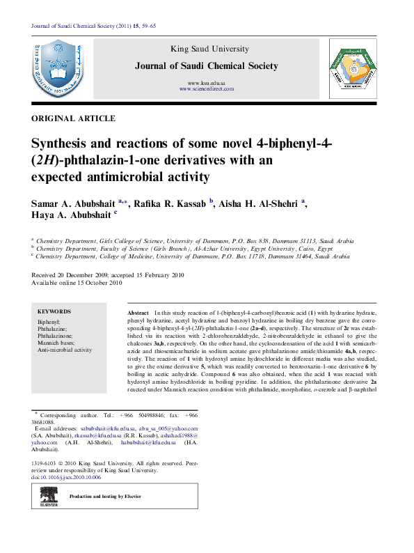 (PDF) Synthesis and reactions of some novel 4-biphenyl-4-(2H ...