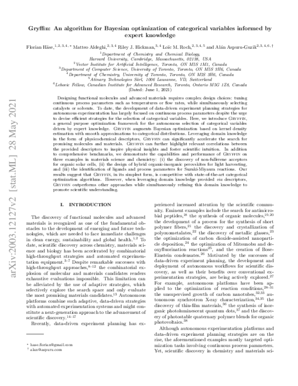 (PDF) Gryffin: An algorithm for Bayesian optimization of categorical ...
