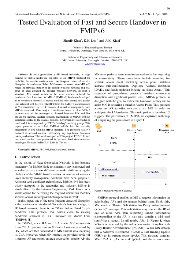 (PDF) Tested Evaluation of Fast and Secure Handover in FMIPv6