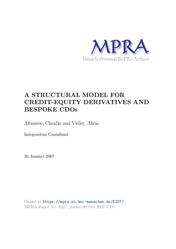 (PDF) A structural model for credit-equity derivatives and bespoke CDOS