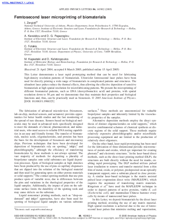 (PDF) Femtosecond laser microprinting of biomaterials