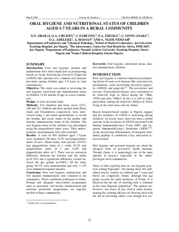 (PDF) Oral Hygiene and Nutritional Status of Children Aged 1 7 Years in ...