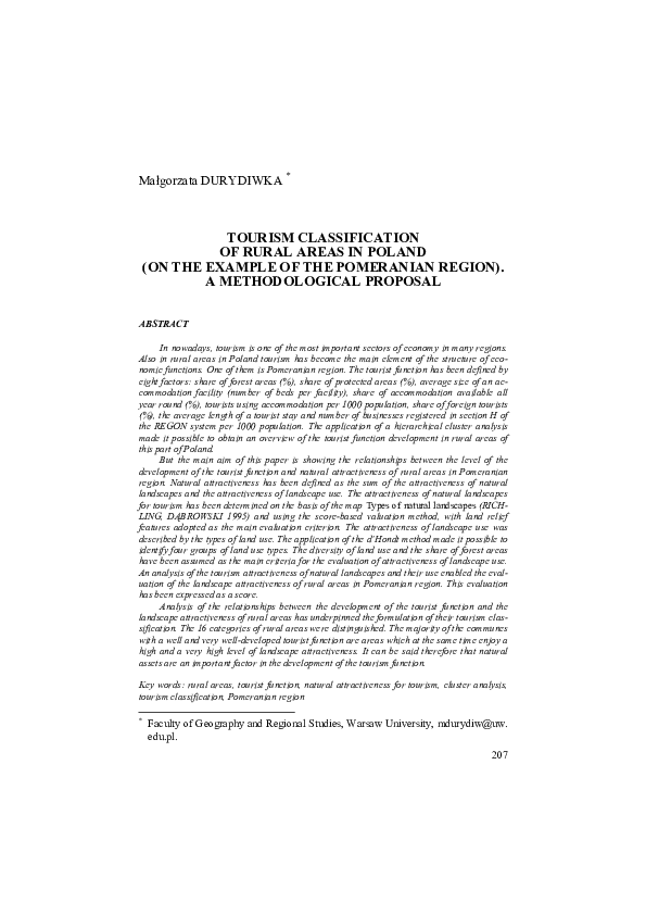 (PDF) Tourism Classification of Rural Areas in Poland (On the Example ...