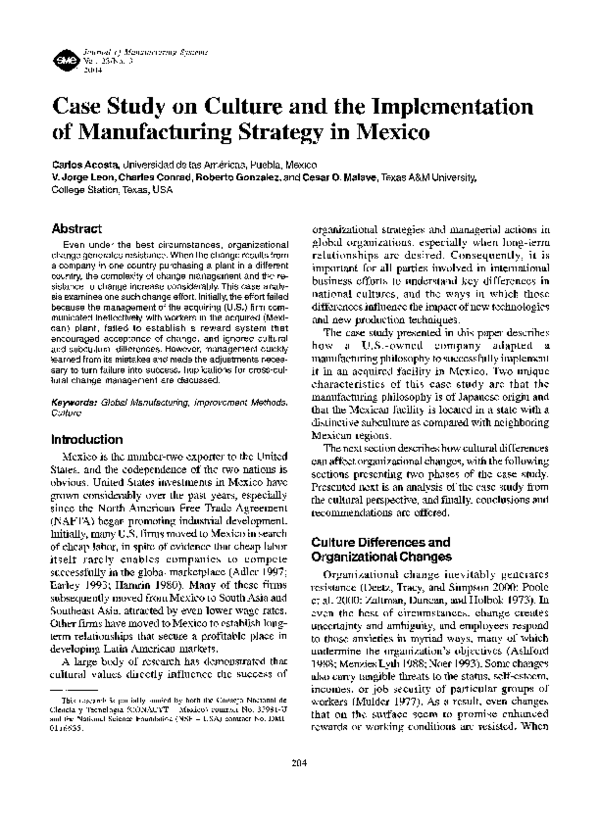 (PDF) Case study on culture and the implementation of manufacturing ...