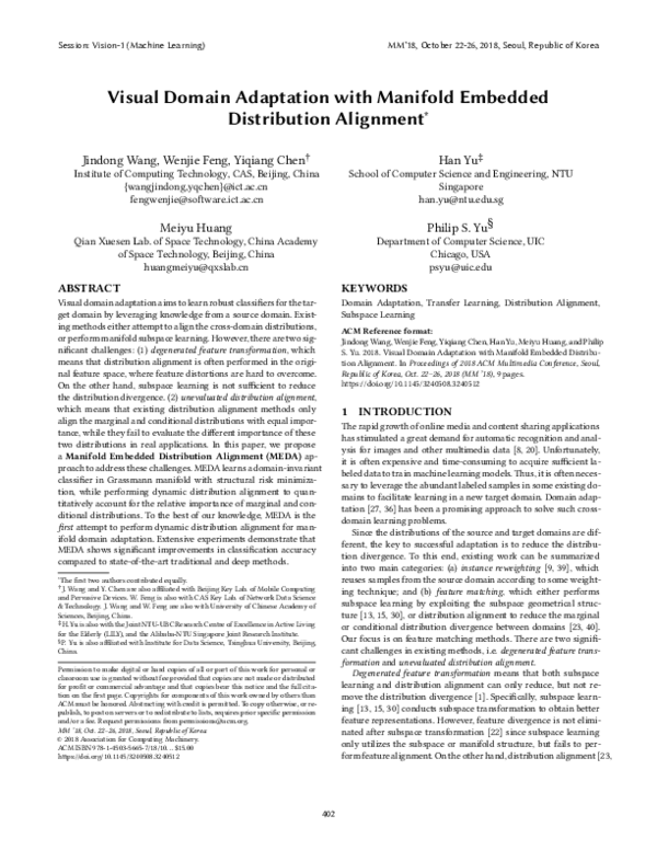 (PDF) Visual Domain Adaptation with Manifold Embedded Distribution ...