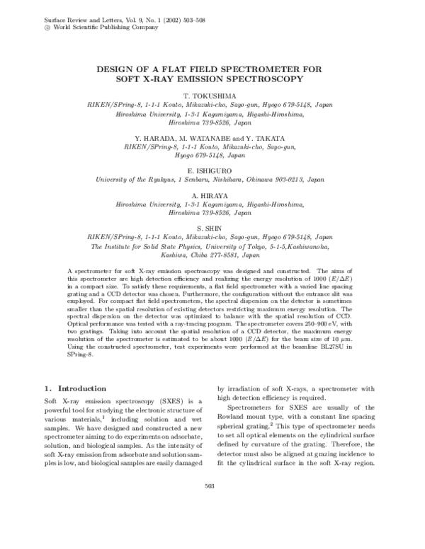 (PDF) Design of a flat field spectrometer for soft X-ray emission ...