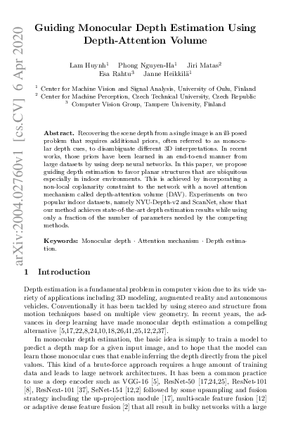 (PDF) Guiding Monocular Depth Estimation Using Depth-Attention Volume