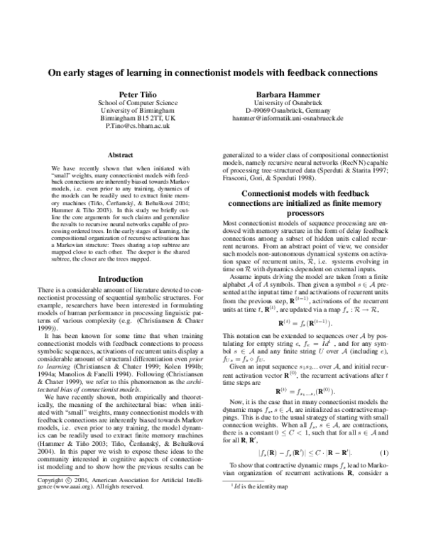(PDF) On early stages of learning in connectionist models with feedback ...