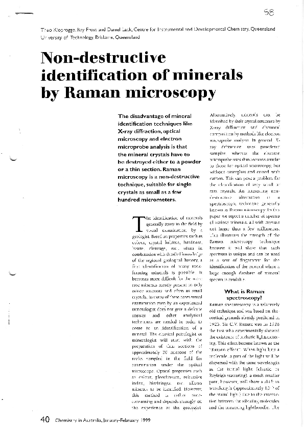(PDF) Non-destructive Identification of Minerals by Raman Microscopy