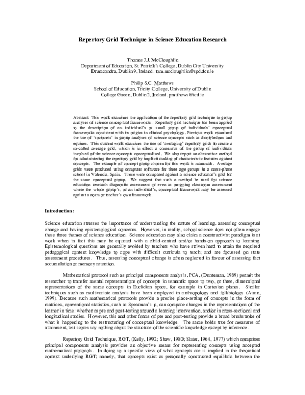 (PDF) Repertory Grid Technique in Science Education Research
