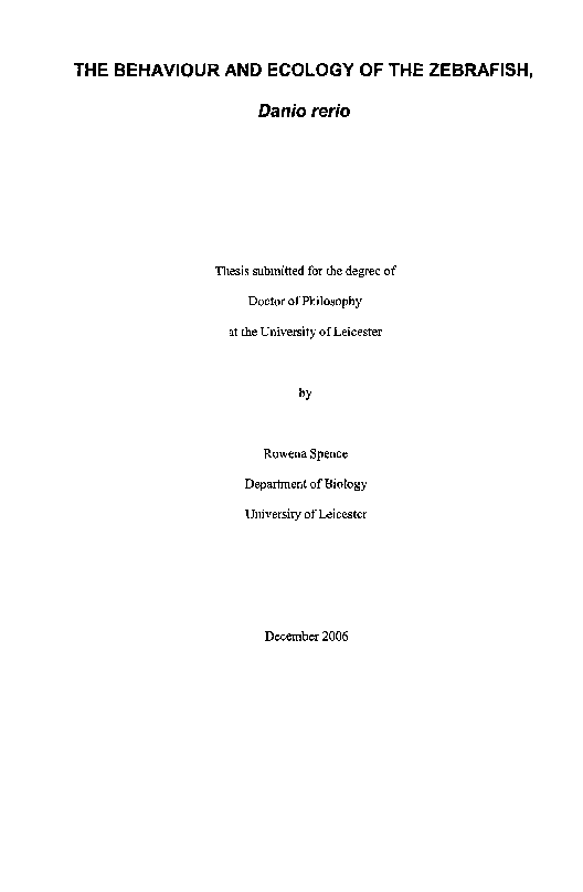 (PDF) The behaviour and ecology of the zebrafish, Danio rerio