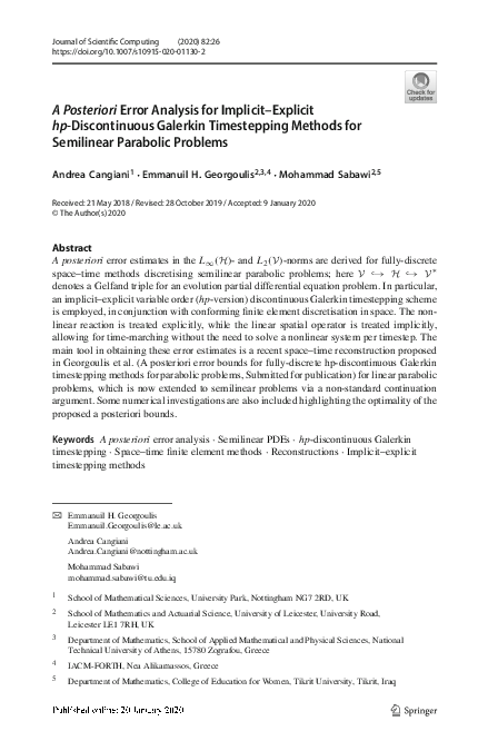 (PDF) A Posteriori Error Analysis for Implicit–Explicit hp ...
