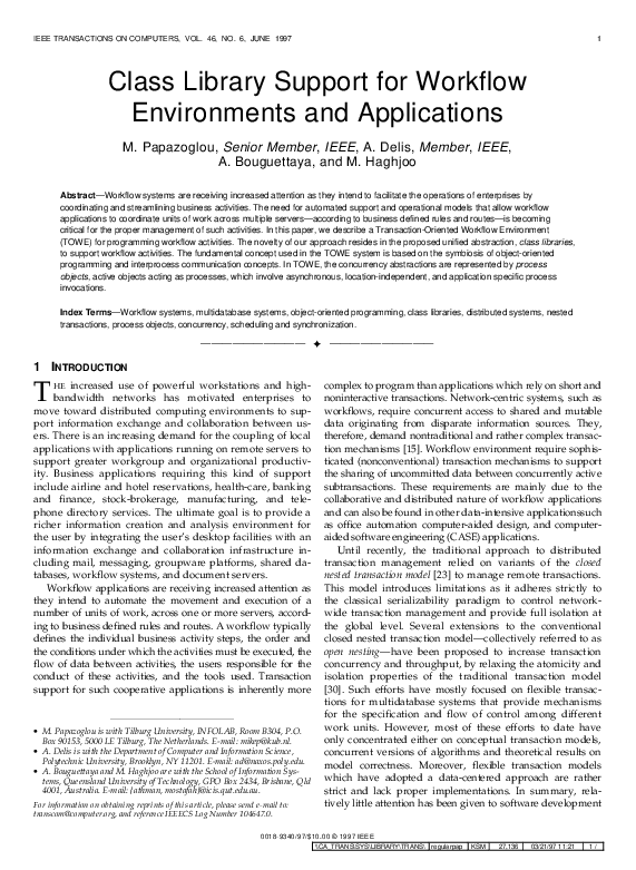 (PDF) Class library support for workflow environments and applications