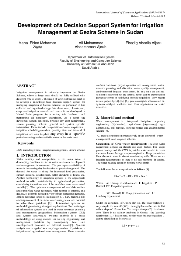 (PDF) Development of a Decision Support System for Irrigation ...