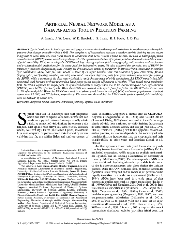 (PDF) Artificial Neural Network Model as a Data Analysis Tool in ...