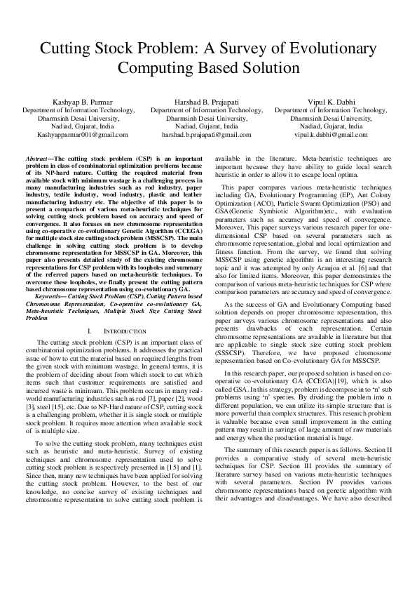 (PDF) Cutting stock problem: A survey of evolutionary computing based ...