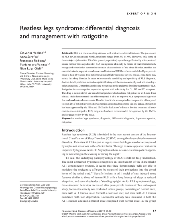 (PDF) Restless legs syndrome differential diagnosis and management
