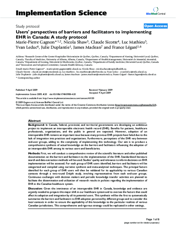 (PDF) Users' perspectives of barriers and facilitators to implementing ...