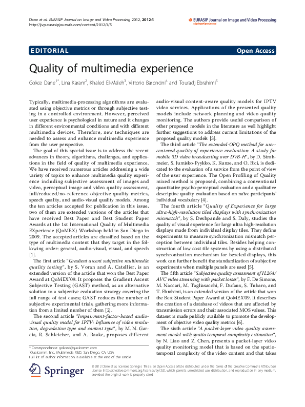 (PDF) Quality of multimedia experience | gokce dane - Academia.edu
