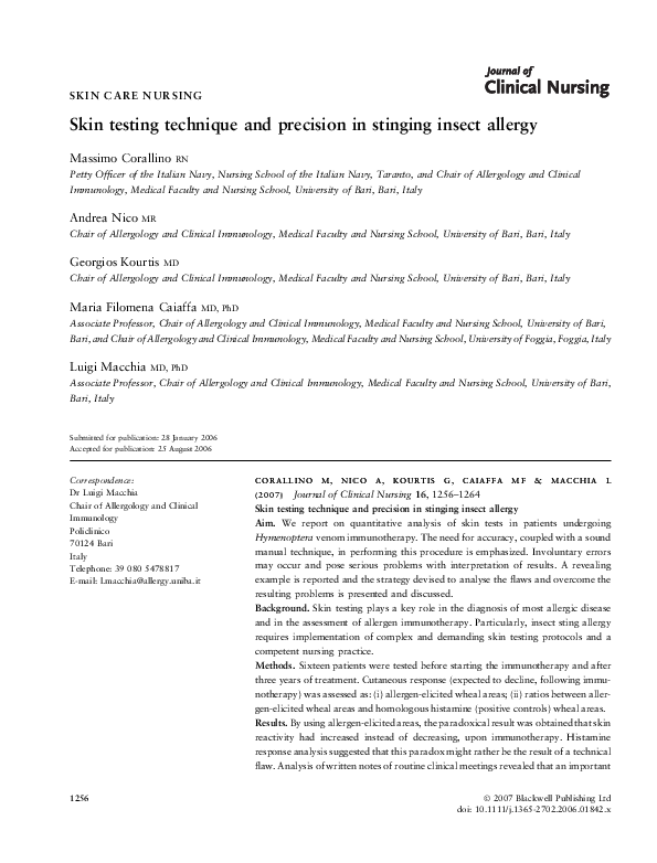 (PDF) Skin testing technique and precision in stinging insect allergy