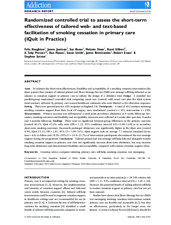 (PDF) Randomised controlled trial to assess the short-term ...