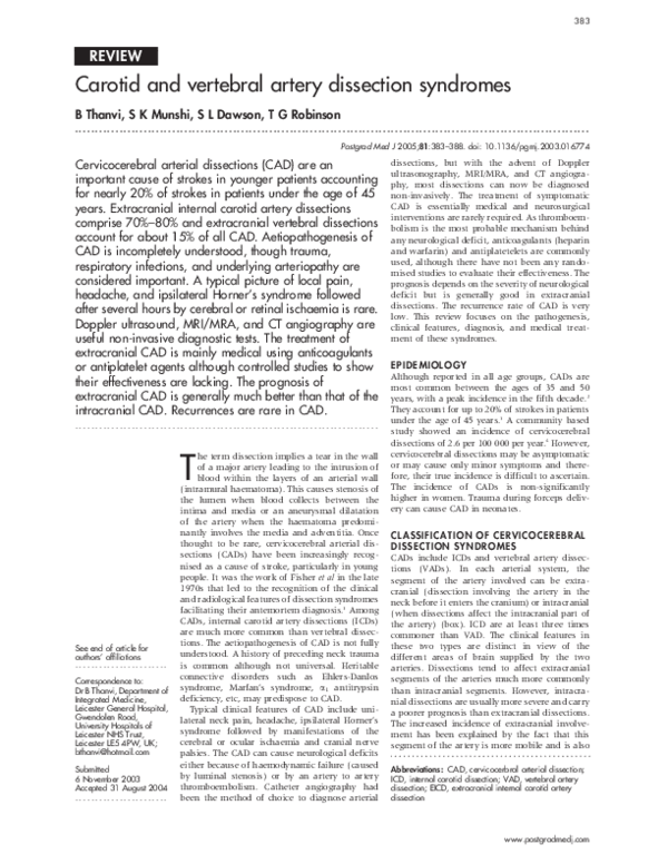 (PDF) Carotid and vertebral artery dissection syndromes