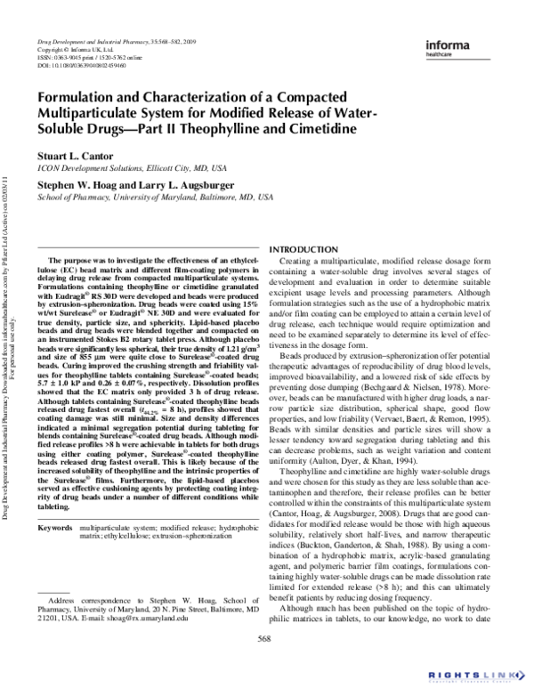 (PDF) Formulation and Characterization of a Compacted Multiparticulate ...