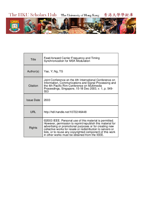 (PDF) Feed-forward carrier frequency and timing synchronization for MSK ...