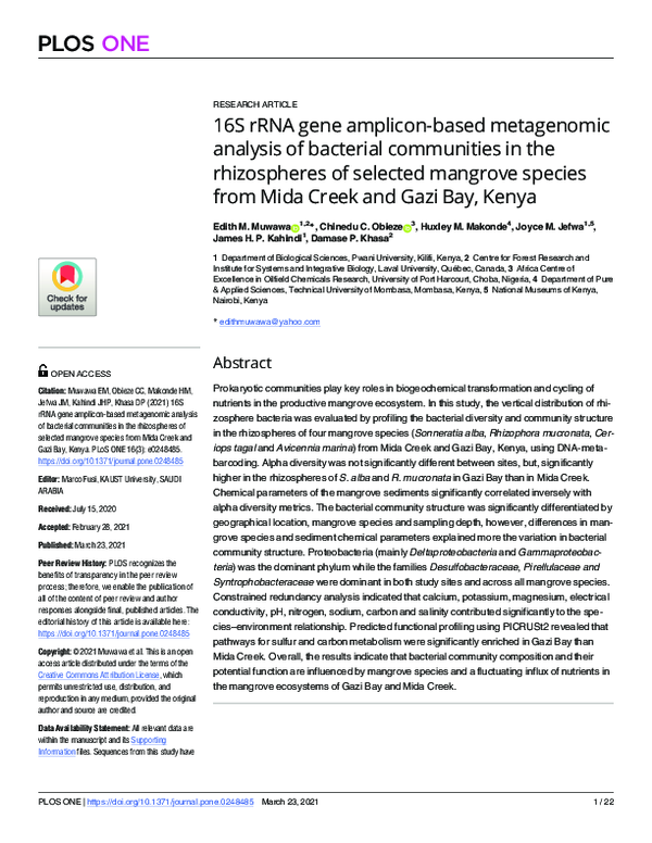 (PDF) 16S rRNA gene amplicon-based metagenomic analysis of bacterial ...