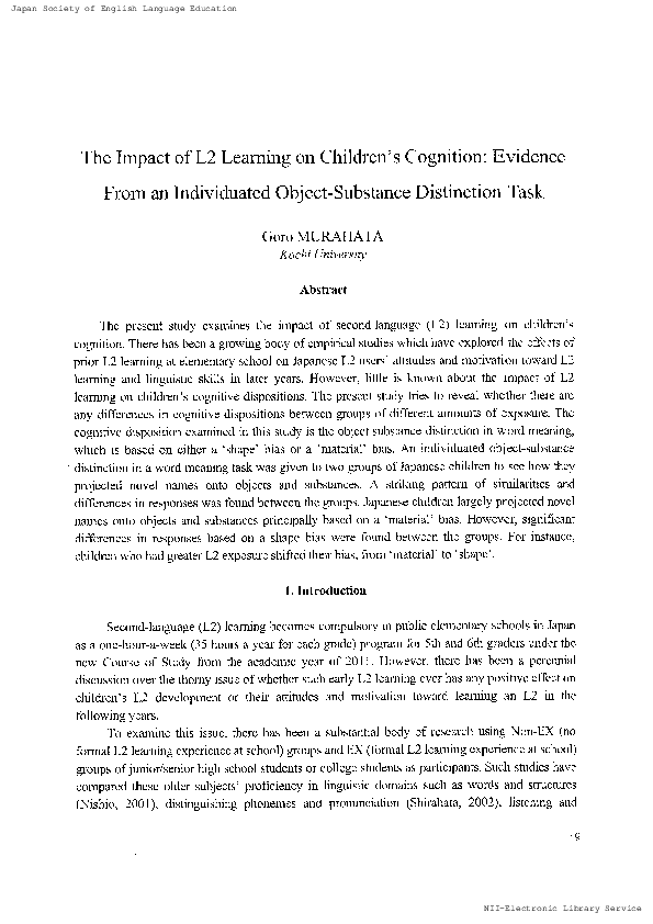 (PDF) The Impact of L2 Learning on Children's Cognition : Evidence From ...